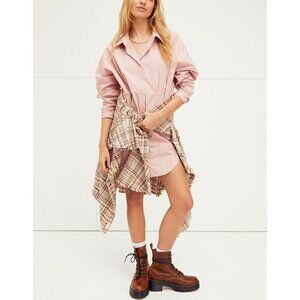 NWT Free People Taia long sleeve mini shirt dress Pink S NEW!